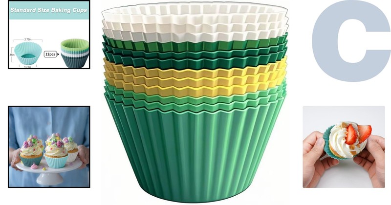 Flexible and Sturdy 12 Pack Silicone Cupcake Liners - BPA Free & Heat Resistant gallery