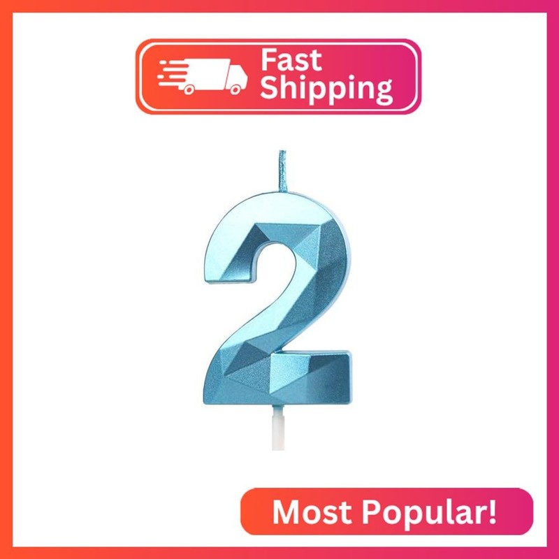 Number 2 Candles,2nd Birthday Candles, Blue Happy Birthday Candle for Cake,3D De
