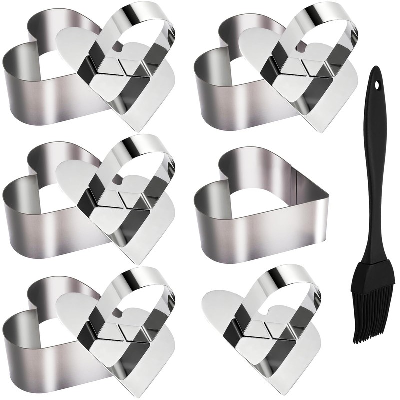 5 Pieces Heart-Shaped Food Molds Set, 3.15-Inch Cake Ring Mold, Stainless Ste…
