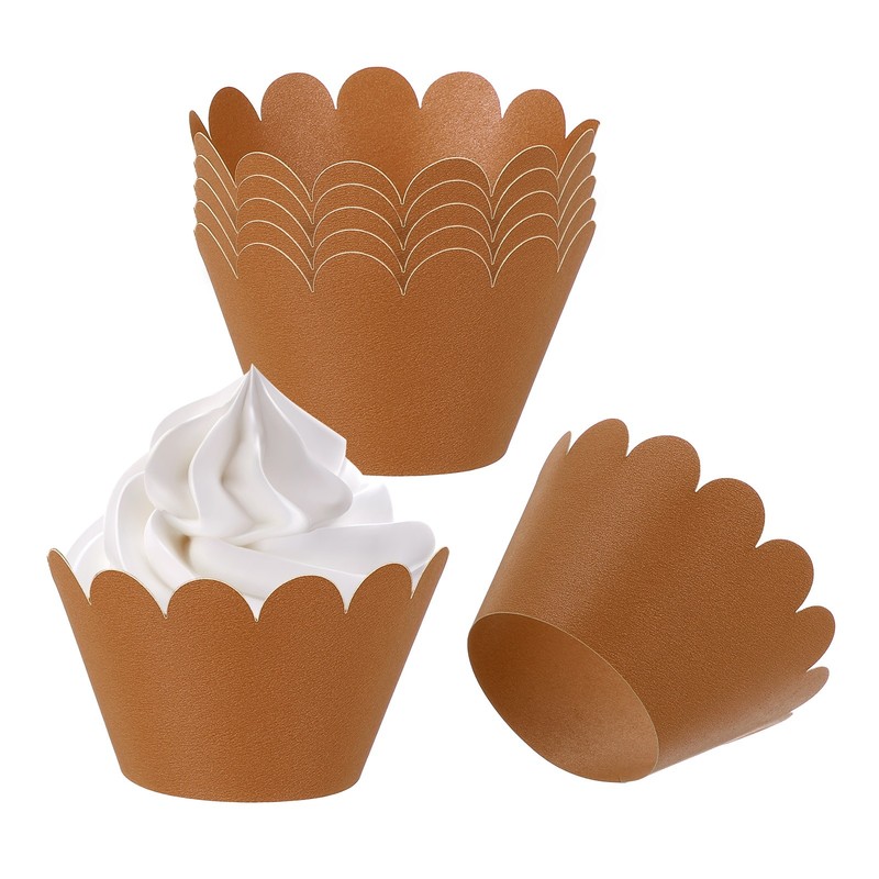 Cupcake Wrappers Paper, 50 Pack Baking Cups Standard Wave Decor, Copper
