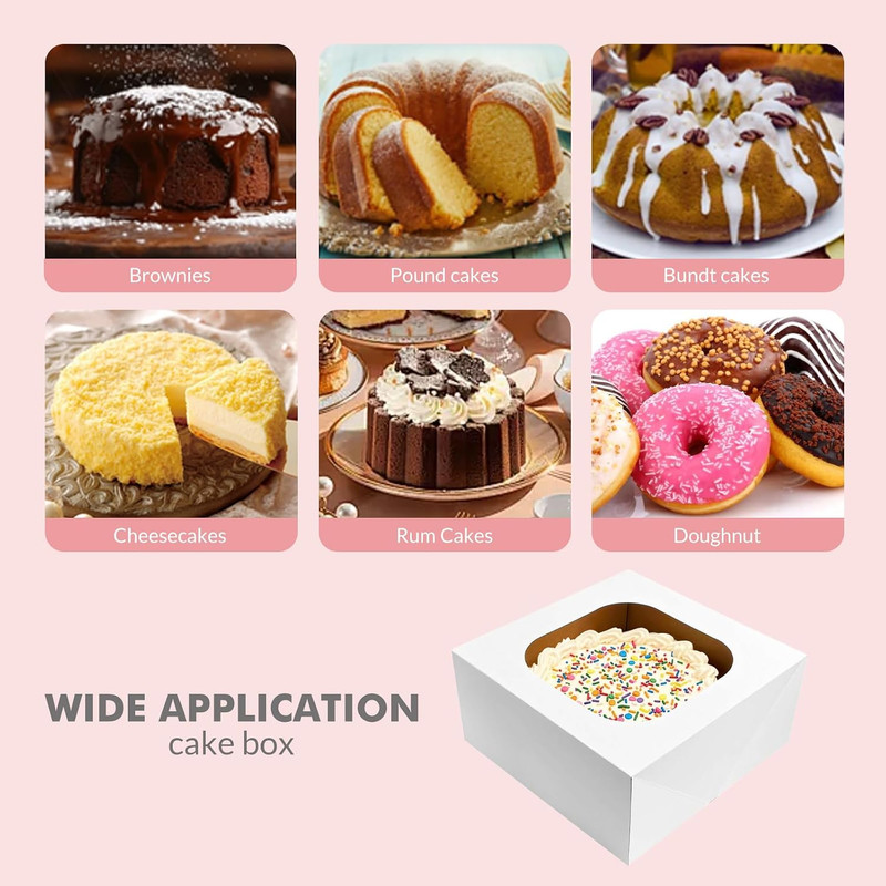 3 Pack Sturdy Corrugated Cake Boxes with Window, 10"X10"X5" | White Disposable C gallery