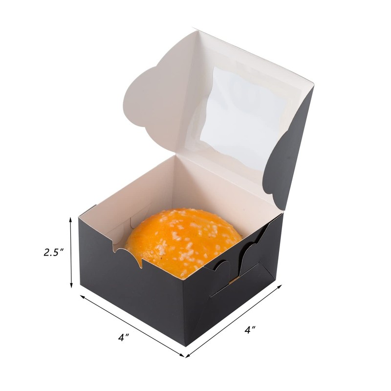 100 PCS Paper Cookie Boxes Window Small Bakery Cake Black 4x4x2.5 Inch Treat gallery