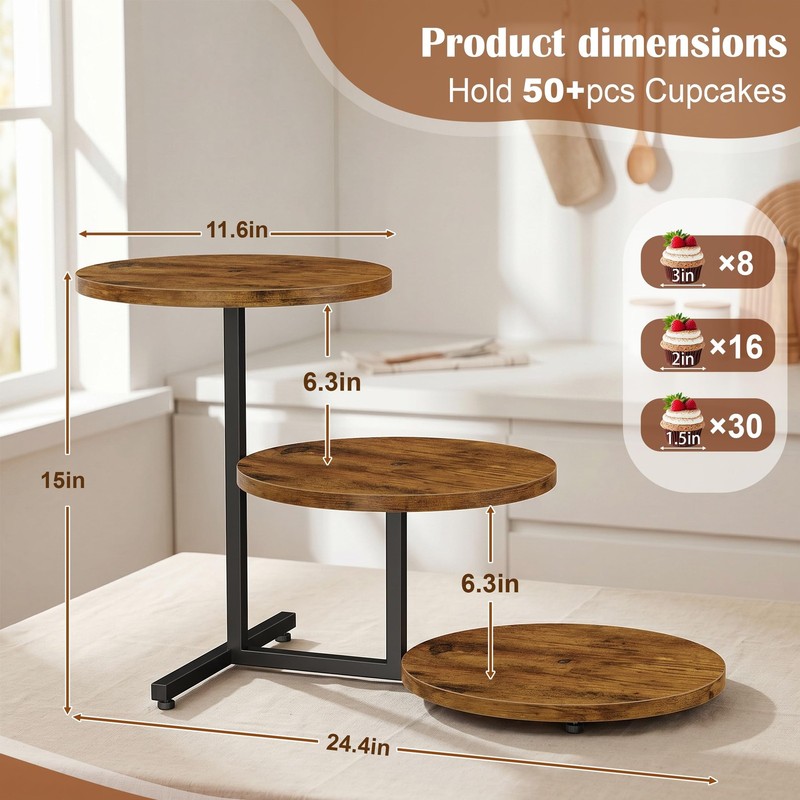 Emfogo Wooden Cupcake Stand, 3 Tier Dessert Table Display Set, Wood Dessert T... gallery