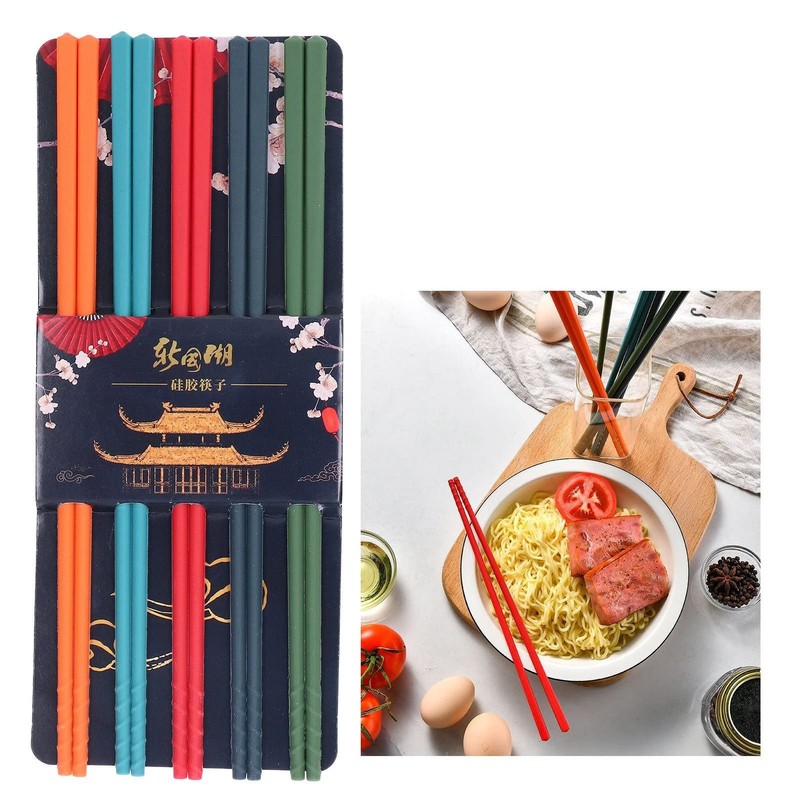 5 Pairs of Reusable Chinese Silicone Chopsticks with Classic Style Lightweigh... gallery
