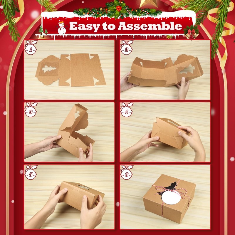 30 PCS 6x6x3 Inch Brown Christmas Cookie Box Window Cake Pastry Muffin gallery