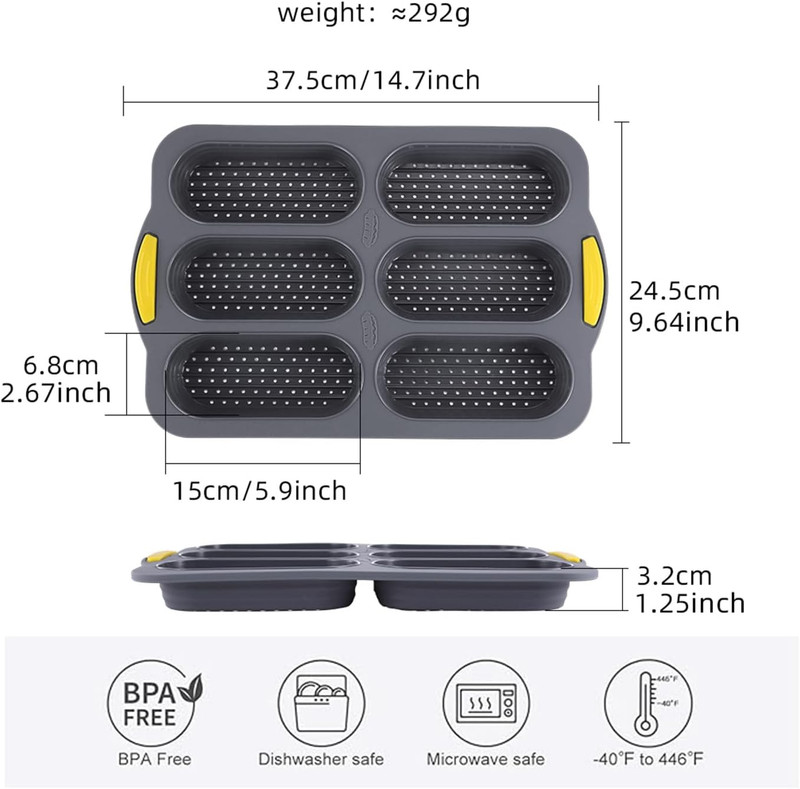 Hot Dog Bun Pan,6 Cavity Bread Loaf Pan,Silicone Hotdog Bun Mold,Nonstick & Heat gallery