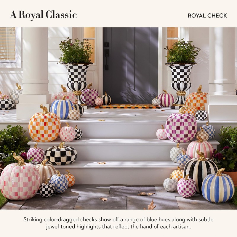 Mackenzie-Childs Mini Pumpkin Resin Halloween Home Decor Blue-And-White Royal gallery