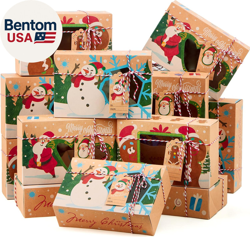 24 PCS Christmas Cookie Gift Baking Box 8.75″ X 5.75″ X 2.75” with Window Auto-P