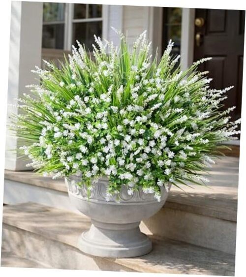 20 Bundles Artificial Fake Outdoor 12pcs White Monkey Grass+8pcs White Flowers