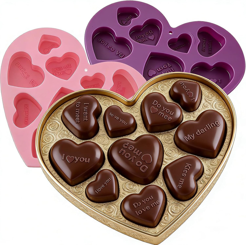 2 Pack Conversation Heart Molds Heart Silicone Mold with Love Phrases 20-Cavity gallery
