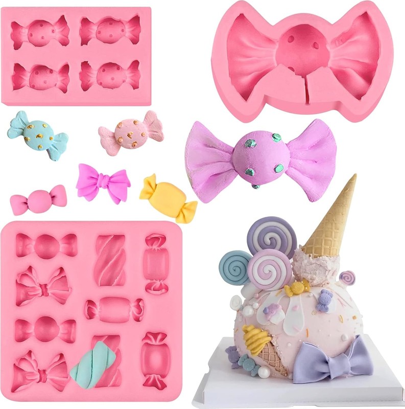 Candy Lollipop Molds 3Pcs, Candy Shape Cake Decorating Silicone Molds for DIY