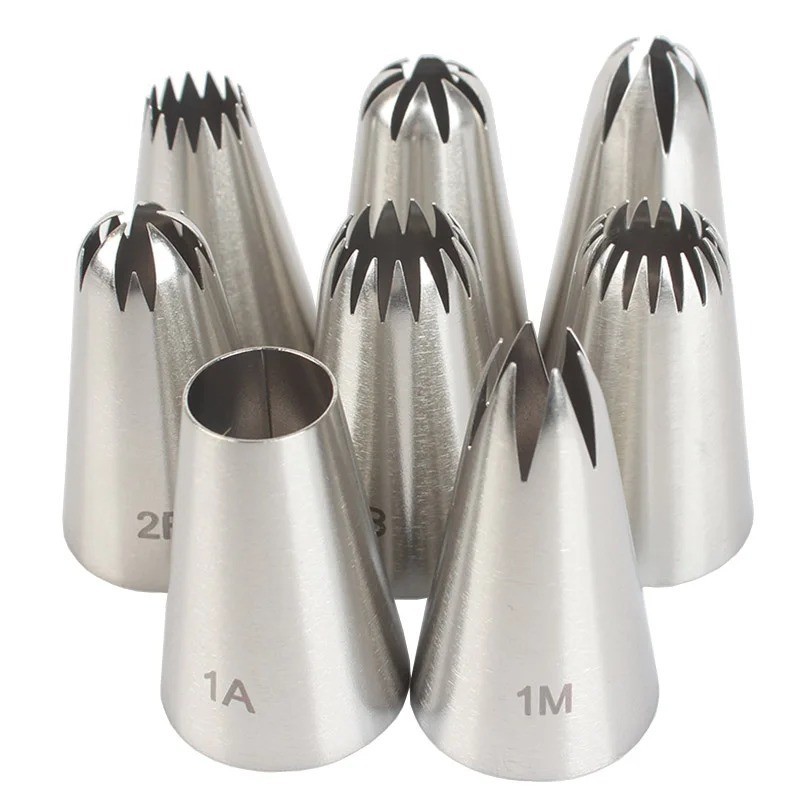 8pcs Piping Nozzles Set, Stainless Steel Icing Nozzles, Cream Cake Piping Tips F