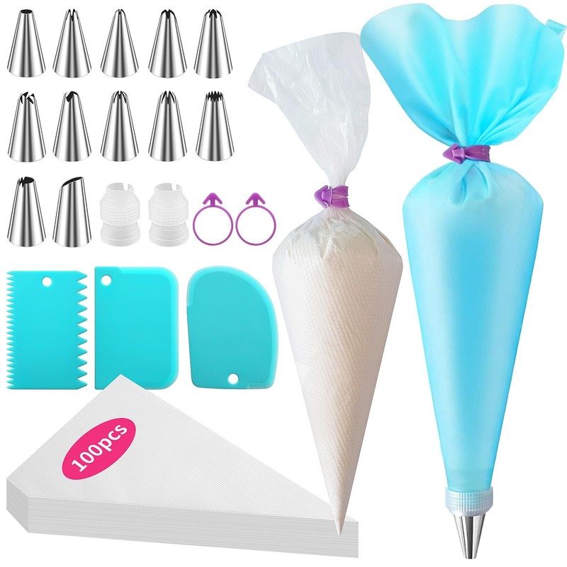 Piping Bags and Tips Set -Ultimate Cake Decorating Supplies Kit – Included 10…