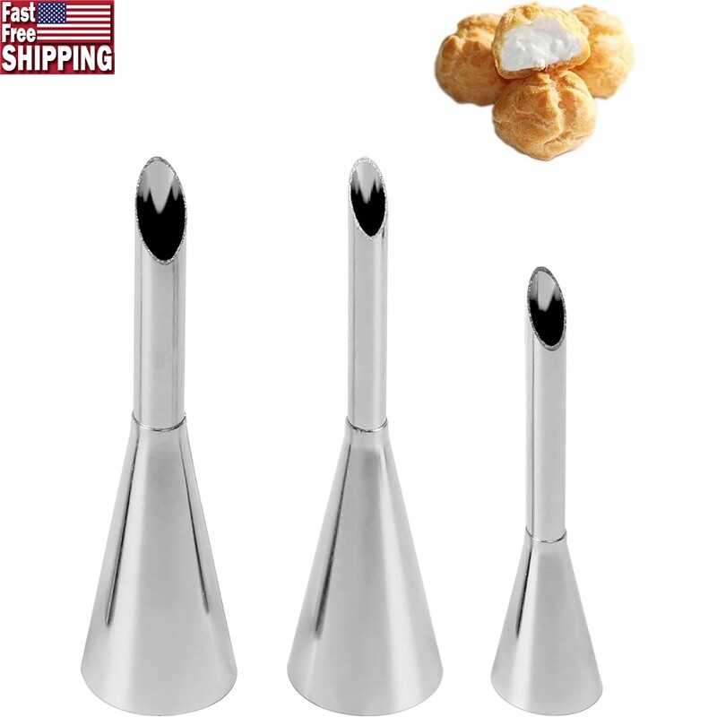 3Pcs Stainless Steel Cream Puff Icing Piping Nozzles Decorating Tools Baking New
