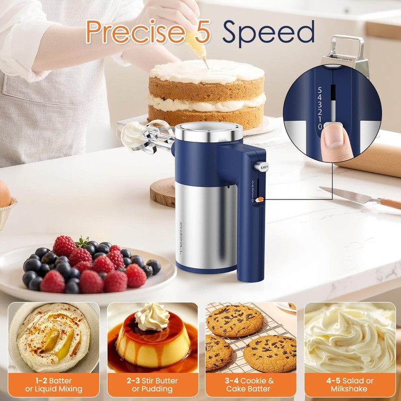 600W Hand Mixer, 5-Speed Hand Held Mixer for Baking, Lightweight Stainless St... gallery