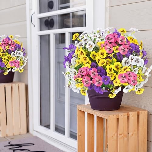Artificial Pansy Flowers for Outdoors 12 Bundles Realistic Faux Mixed 5 Colors gallery