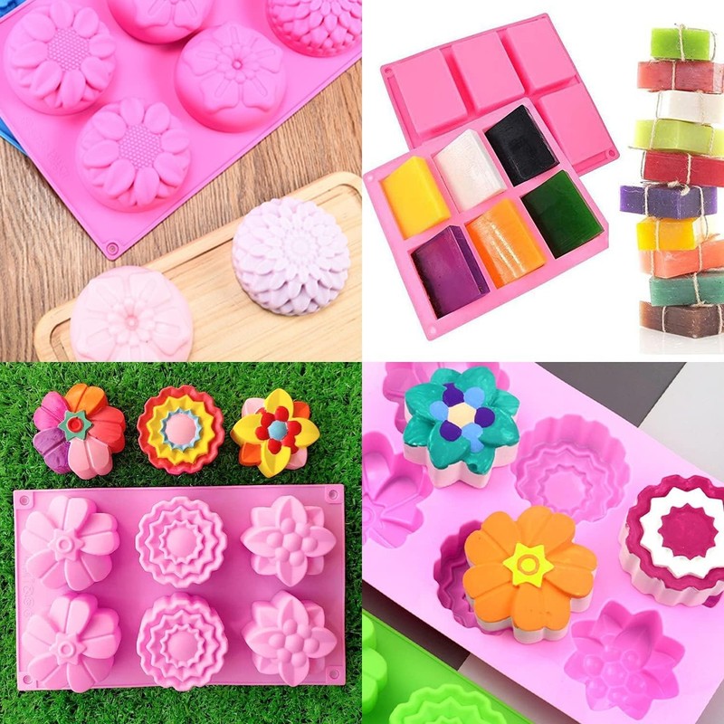 OBSGUMU 3 Pack Silicone Soap Molds, 6 20 cm x 22 x 3 cm, Flower Mold gallery