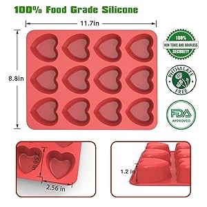 Silicone Heart Muffin Pan (2 Pack) - Nonstick Silicone Molds for Baking, gallery