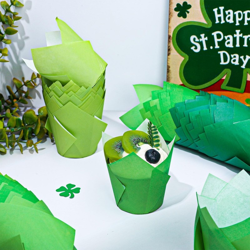 Whaline 180Pcs St. Patrick's Day Tulip Cupcake Liners Green Tulip Muffin Baki... gallery