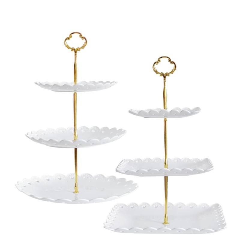 2 Pack of Plastic Round & Square Dessert Cupcake Stand, 3 Tier Cup Cake Holde…