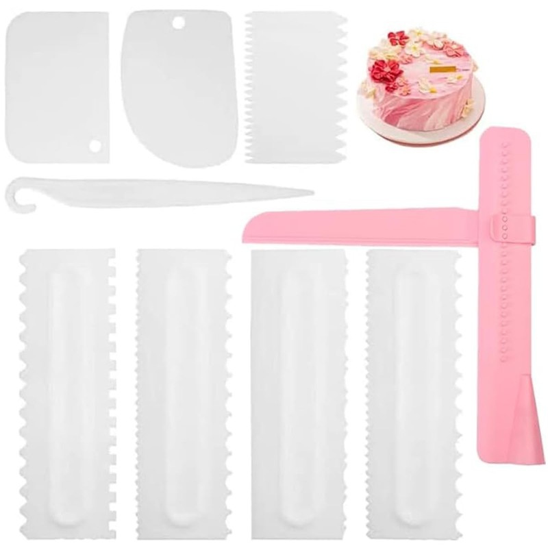 Cake Scraper Set of 9 Packs, Smoother Set, 9 Pcs, White