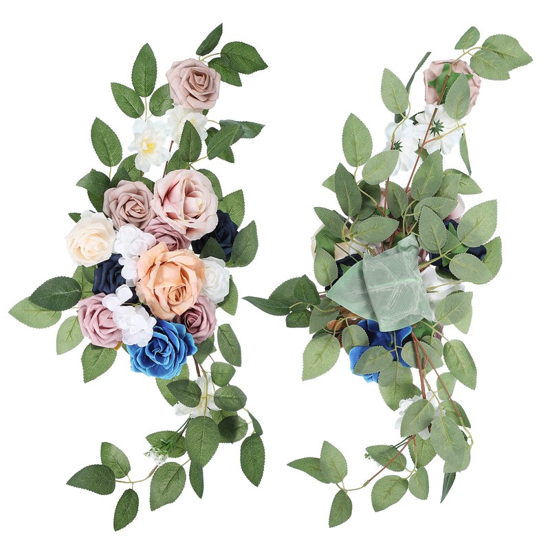Wedding Arch Flowers, 2Pcs, Dark Pink/Navy Blue, Ceremony Background gallery