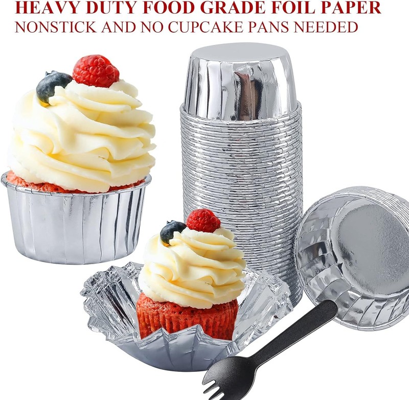 Elegant 50 Count Silver Foil Cupcake Cups with Lids - Perfect for Parties gallery