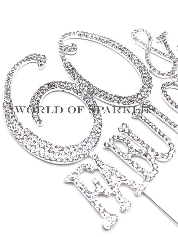 Silver Diamante Rhinestone Gem 60 Fabulous Cake Topper for Birthday Decoration gallery