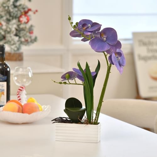Artificial Real Touch Orchid Flowers in Pot Fake Phalaenopsis Flower A-lavender gallery