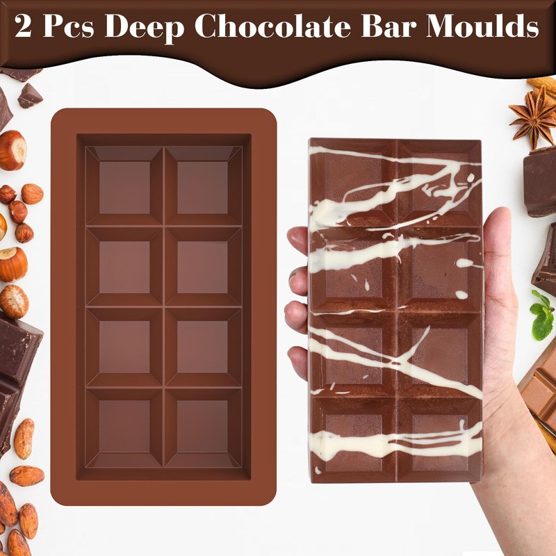 2 Pack Deep Chocolate Bar Molds Large Thick Silicone 8 Snap Stuffed Knafeh gallery
