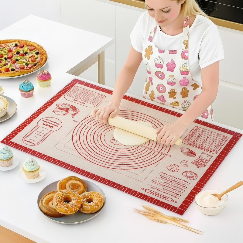 Silicone Baking Pastry Dough Mat – Non Slip Rolling with 28″L x 20″W, Red