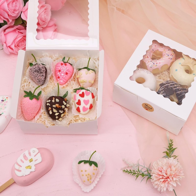 Cookie Boxes with Window, 6x6x3 Inches Bakery Boxes for Treats, Chocolate Cov... gallery