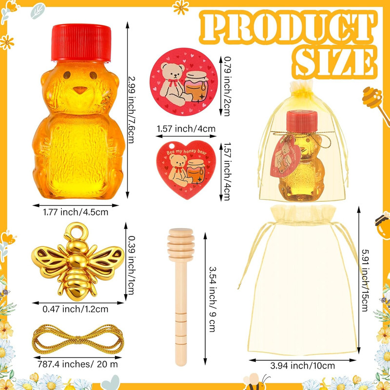 48 Sets 2 Oz Honey Bear Bottles Bulk, Mini Plastic Honey Bear Jars with Gold Bee gallery