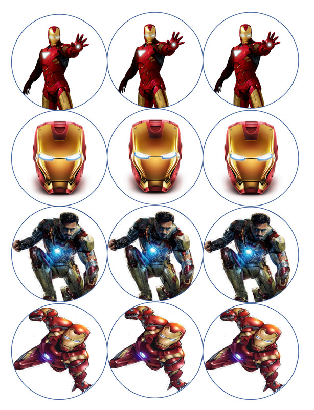 set of 12 iron man, edible paper, cupcake cookie toppers CHOOSE SIZE