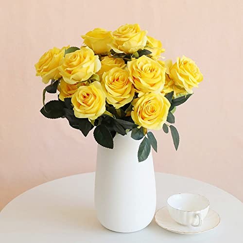 Artificial Roses Fake Flowers 10 Heads Arrangement Silk Bouquet Yellow gallery
