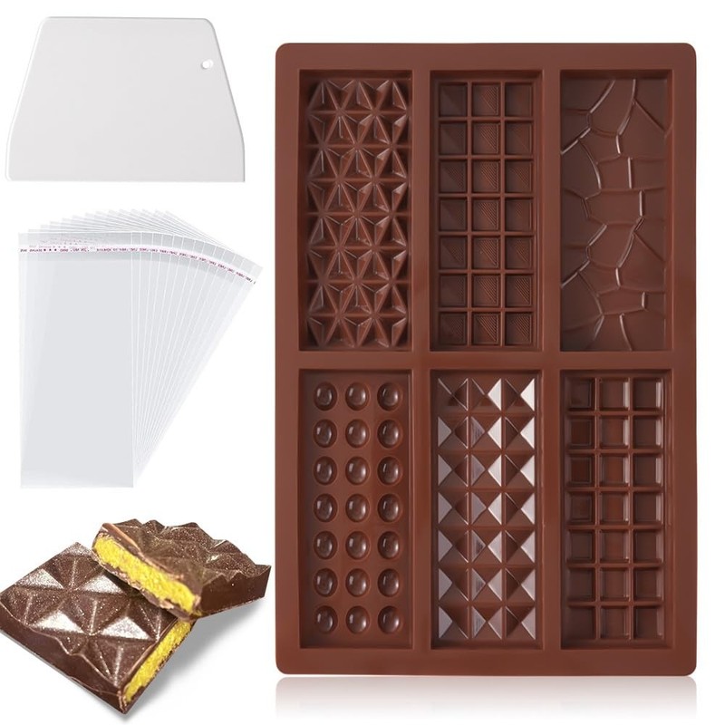 6-In-1 Chocolate Bar Mold with 100PCS Plastic Wrappers and Scraper, Food Grad…