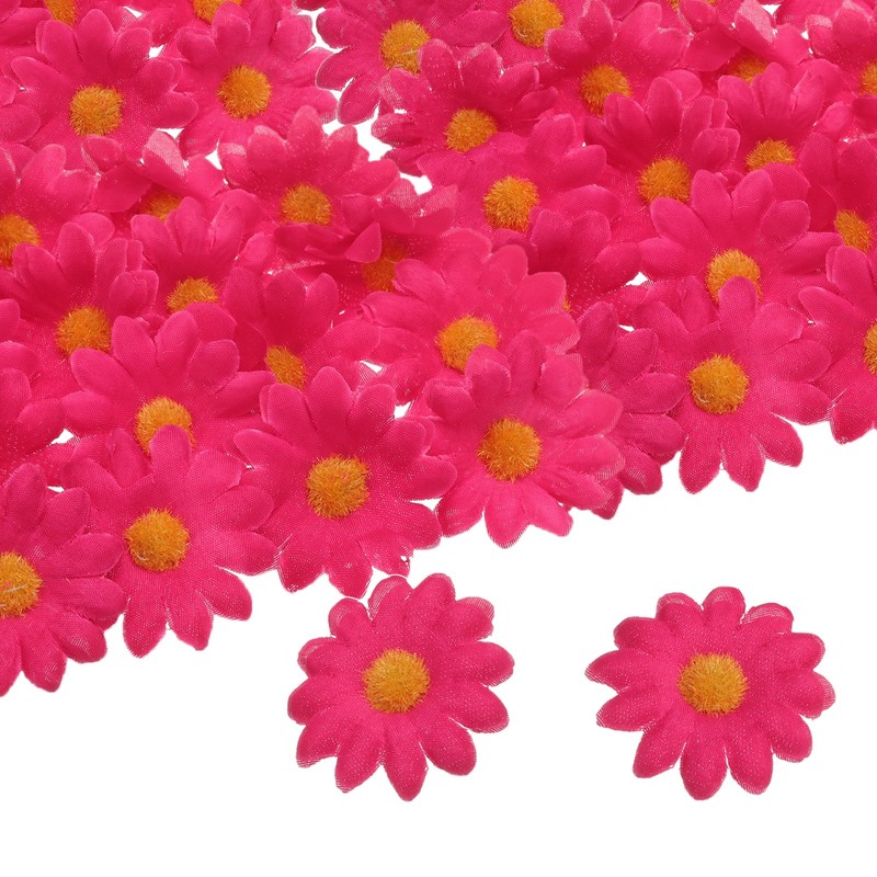 100pcs Artificial Daisies Flower Heads,1.6″ Silk Fake Daisies, Rose Red