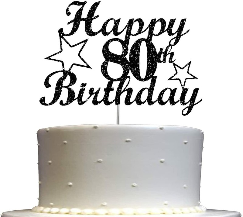 80 Birthday Black Glitter Cake Topper, 80th Party Decoration Ideas