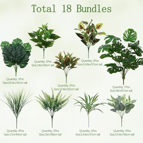 18 Bundles Artificial Greenery Plants Outdoor Fake Plastic Leaves with Stems gallery
