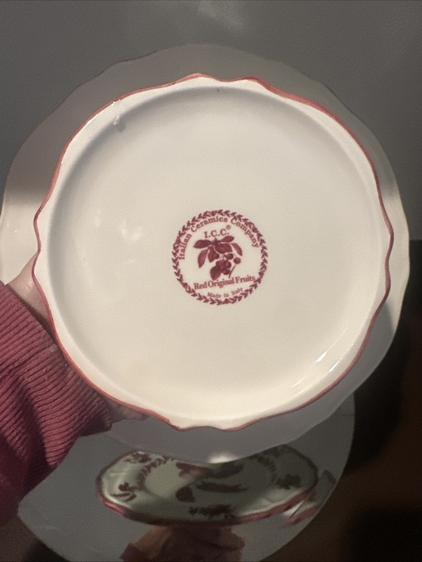 Italian Ceramic Company “Red original Fruits”-Cake Pedestal- Rare Find! gallery