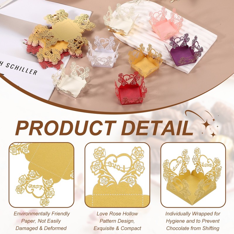 30Pcs 1.4x1.4" Love Rose Truffle Wrapper Cupcake Liners for Decor, Gold gallery