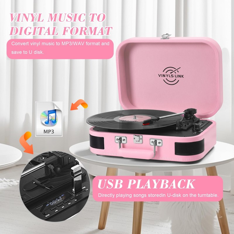Vinyls Link Vinyl Record Player 3 Speed Bluetooth Turntable Belt Drive Lp Play gallery