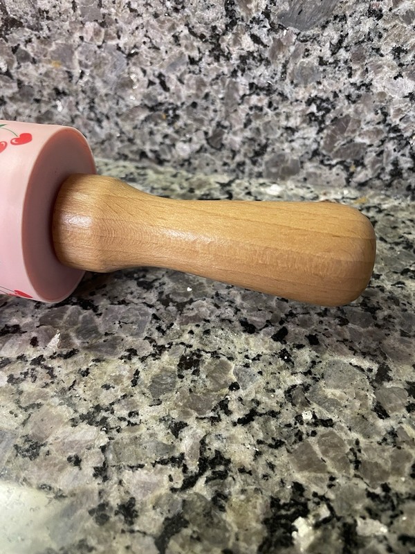 Silicone Baking Rolling Pin “ Cherry Hearts” Wooden Handles 8” gallery