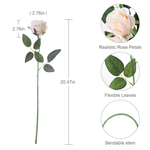 12Pcs Realistic Fake Roses Faux Flowers with Long Stems, Artificial Silk Cream gallery