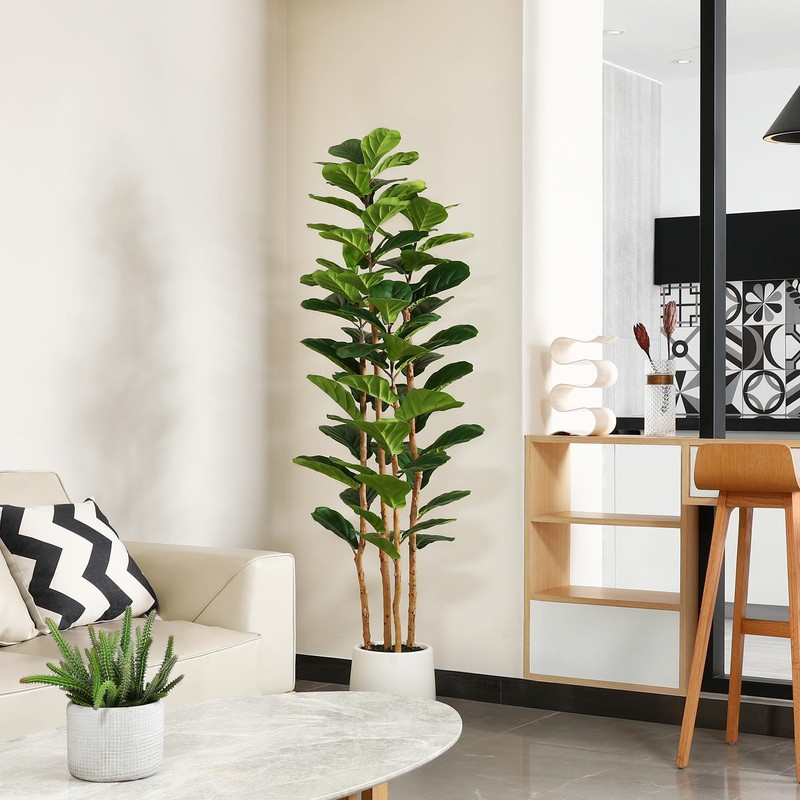 Oakred Artificial Fiddle Leaf Fig Tree White Planter 6Ft Tall Fake Tree Natural gallery
