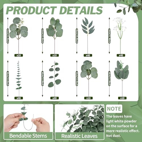 200 Pcs 8 Kinds Mixed Artificial Eucalyptus Stems Bulk Fake Silver Dollar gallery