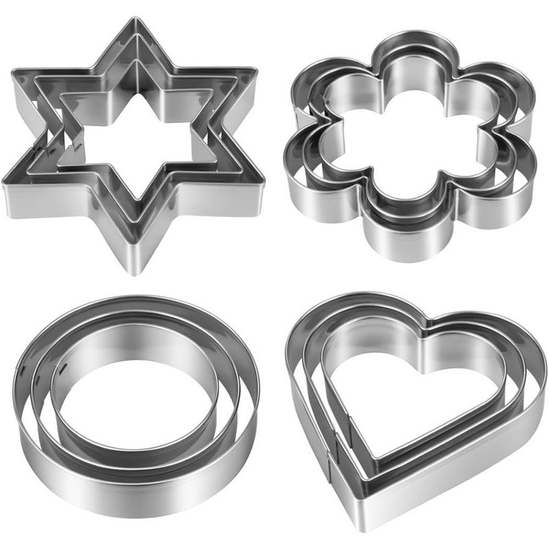 Stainless Steel Cookie Cutters Set of 12 Pieces, 3 Heart, 3 Star, 3 Flower, 3