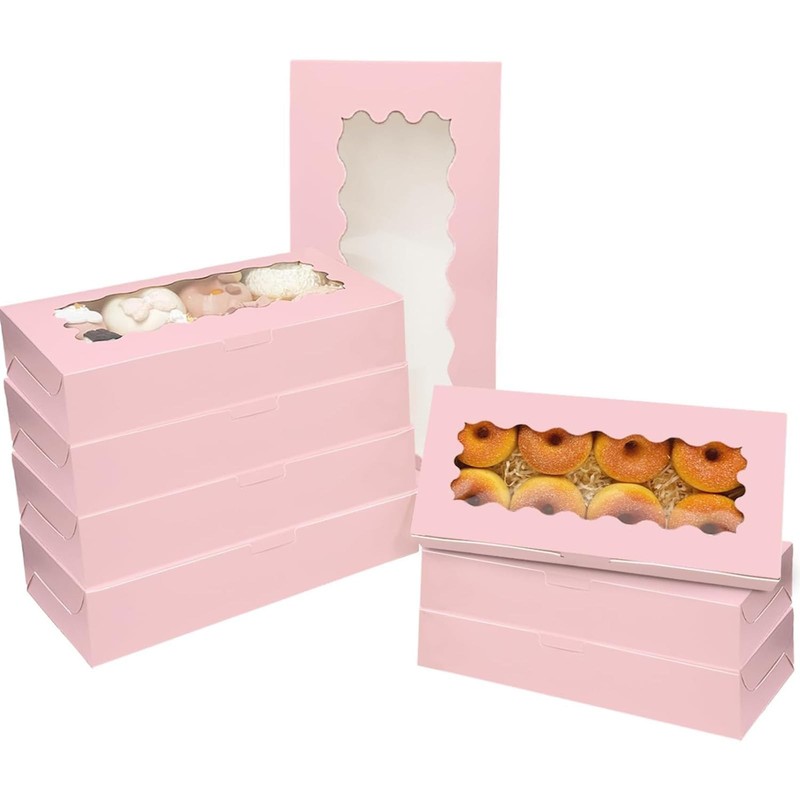50 Packs Pink Cookie Box with Window 12×5.5×2.5 Inch Two Uses Pastry Biscuit …
