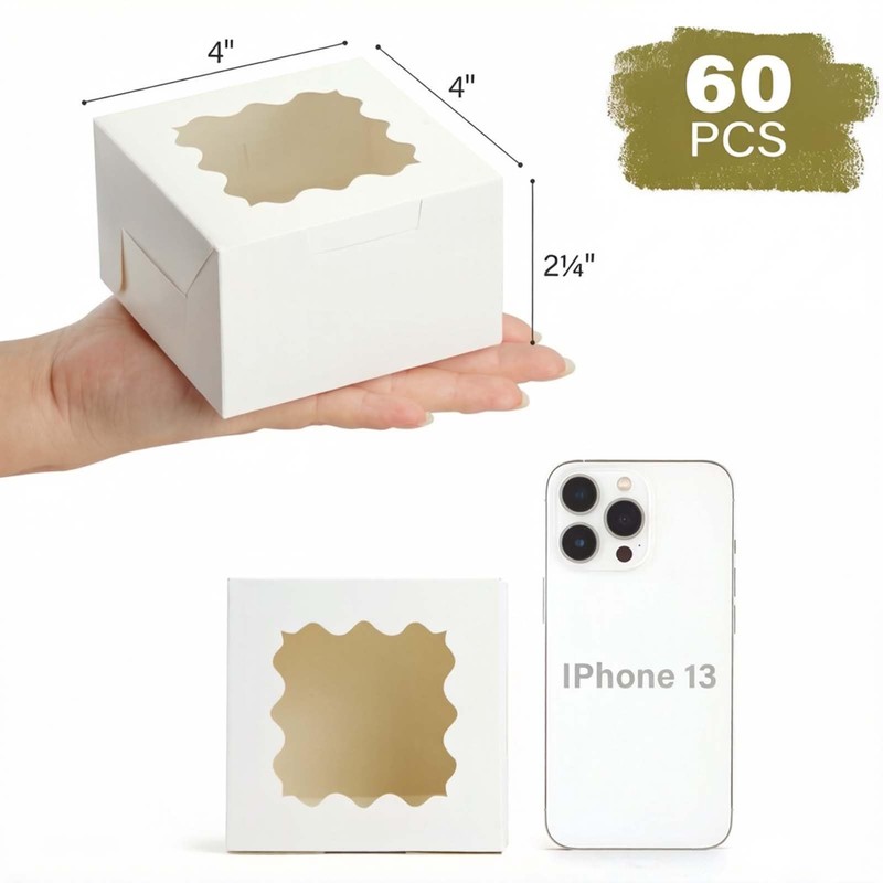 60pcs Small Cookie Boxes, 4x4x2.5 Inches, Bakery Boxes with Window, Baked Goo... gallery