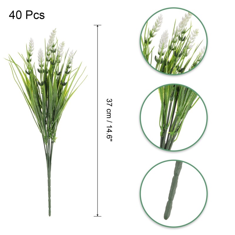 40Pcs Artificial Grass Plants, 14.6" Plastic Fake Lavender Greenery, White gallery
